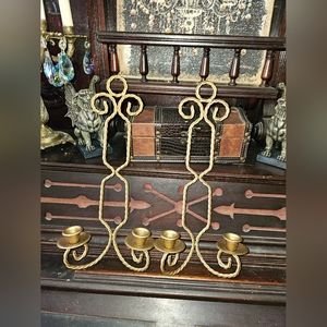 Set pair HOme Interiors VINTAGE METAL gold color Twisted sconces candle holders